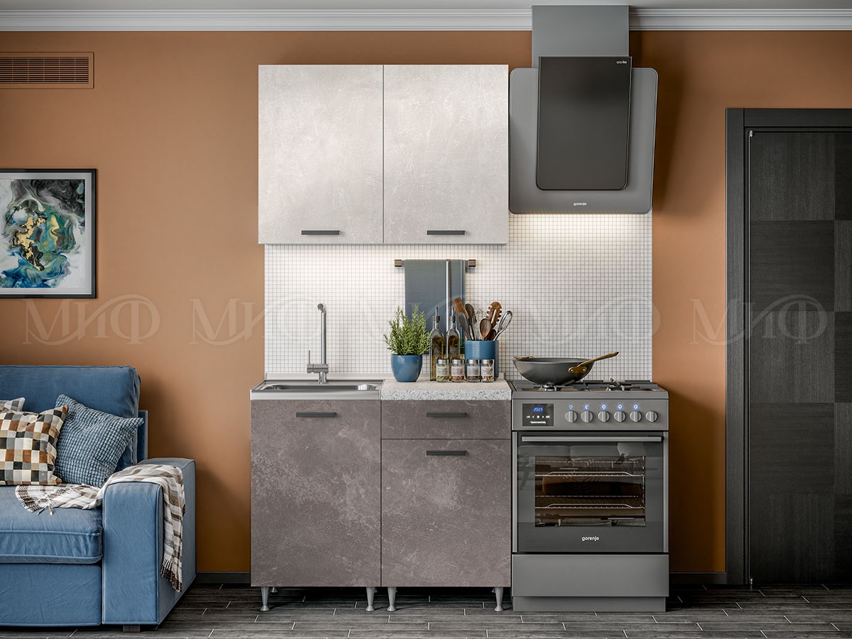 Кухонный Гарнитур Риана  1000 мм МДФ Бетон Светлый/Бетон Темный