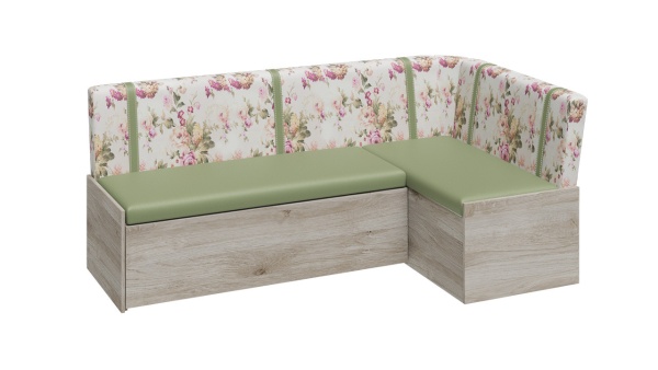 Скамья угловая со спальным местом «Париж» (Баттл Рок/ Цветы зелёные)