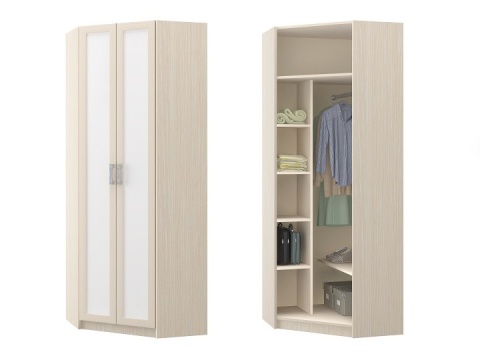 Шкаф Угловой ДЮ-11 Юнга-7 ЛДСП Белый ХДФ+Рамочный Профиль/Ясень Шимо Светлый (Д-820 x В-2200 x Г-820 мм)